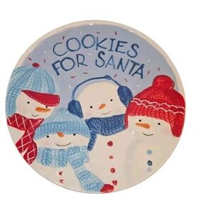 St. Nicholas Square Ceramic Christmas Snowman Cookies For Santa Plate 10"